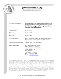 US Department of the Interior (DOI) Closed Office of the Inspector