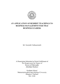 An Application of Budhist Teachings to Business Management for Thai Business Leaders