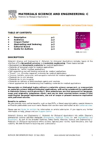 MATERIALS SCIENCE and ENGINEERING: C Materials for Biological Applications