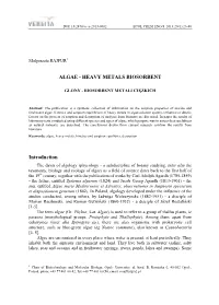 Algae - Heavy Metals Biosorbent