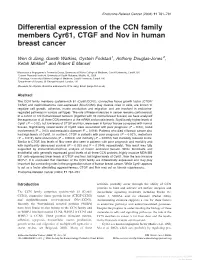 Differential Expression of the CCN Family Members Cyr61, CTGF and Nov in Human Breast Cancer