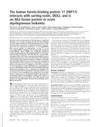 FBP17) Interacts with Sorting Nexin, SNX2, and Is an MLL-Fusion Partner in Acute Myelogeneous Leukemia