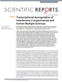 Transcriptional Dysregulation of Interferome in Experimental and Human Multiple Sclerosis