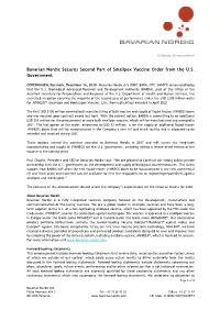 Bavarian Nordic Secures Second Part of Smallpox Vaccine Order from the U.S