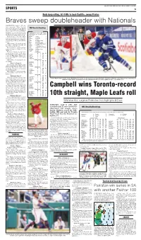 Campbell Wins Toronto-Record 10Th Straight, Maple Leafs Roll