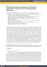 Deep Reinforcement Learning for Soft Robotic Applications: Brief Overview with Impending Challenges