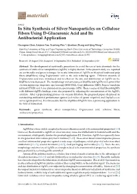 In Situ Synthesis of Silver Nanoparticles on Cellulose Fibers Using D-Glucuronic Acid and Its Antibacterial Application