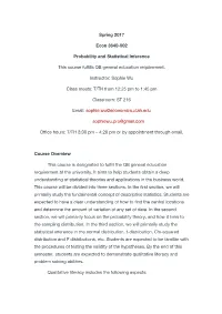 Spring 2017 Econ 3640-002 Probability and Statistical Inference
