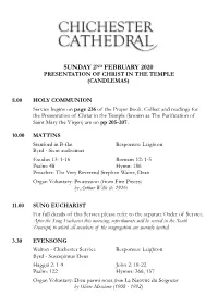 Sunday 2Nd February 2020 Presentation of Christ in the Temple (Candlemas)