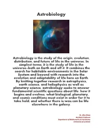 Astrobiology Life in the Universe
