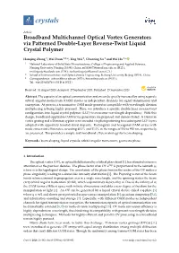 Broadband Multichannel Optical Vortex Generators Via Patterned Double-Layer Reverse-Twist Liquid Crystal Polymer