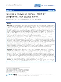 Functional Analysis of Archaeal MBF1 by Complementation Studies in Yeast Jeannette Marrero Coto1,3, Ann E Ehrenhofer-Murray2, Tirso Pons3, Bettina Siebers1*
