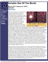 SN 1987A, March 2001 Variable Star of the Month Variable Star of the Month