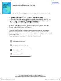 Genital Vibration for Sexual Function and Enhancement: Best Practice Recommendations for Choosing and Safely Using a Vibrator