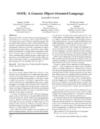 GOOL: a Generic Object-Oriented Language (Extended Version)