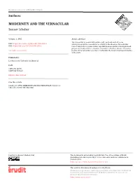 MODERNITY and the VERNACULAR Bennet Schaber