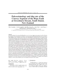 Paleoseismology and Slip Rate of the Conway Segment of the Hope Fault at Greenburn Stream, South Island, New Zealand