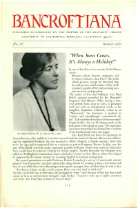 Published Occasionally by the Friends of the Bancroft Library University of California, Berkeley, California 94720