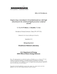 Engineering a Monolignol 4-O-Methyltransferase with High Selectivity for the Condensed Lignin Precursor Coniferyl Alcohol