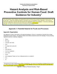 Hazard Analysis and Risk-Based Preventive Controls for Human Food: Draft Guidance for Industry1
