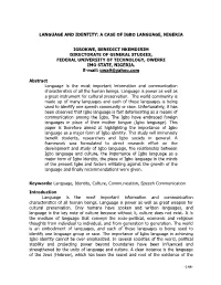 Language and Identity: a Case of Igbo Language, Nigeria Igbokwe