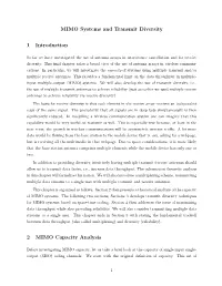 MIMO Systems and Transmit Diversity 1 Introduction 2 MIMO Capacity Analysis