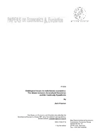Ontological Issues in Evolutionary Economics: the Debate Between Generalized Darwinism and the Continuity Hypothesis