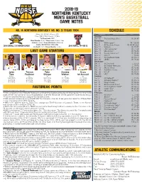 2018-19 Northern Kentucky Men's Basketball Game Notes