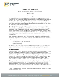 Javascript Hijacking Brian Chess, Yekaterina Tsipenyuk O'neil, Jacob West