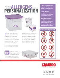 PERSONALIZATION Allergens on Storage Containers Stored in Dry Storage and Coolers