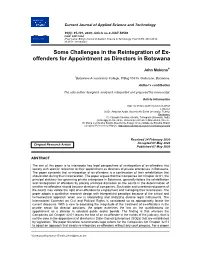 Some Challenges in the Reintegration of Ex- Offenders for Appointment As Directors in Botswana