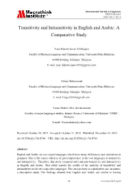 Transitivity and Intransitivity in English and Arabic: a Comparative Study