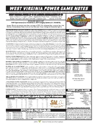 West Virginia Power Game Notes