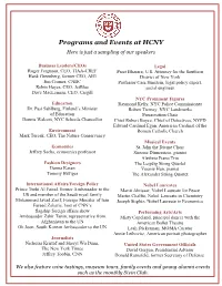 Programs and Events at HCNY