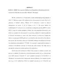 ABSTRACT BOZDAG, AHMET. Investigation of Methanol and Formaldehyde Metabolism in Bacillus Methanolicus