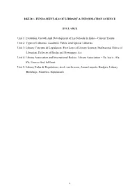 Dklb1 - Fundamentals of Library & Information Science