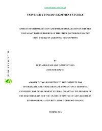 Effects of Deforestation and Forest Degradation in the Red Volta East Forest Reserve of the Upper