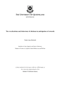 The Vocalisations and Behaviour of Chickens in Anticipation of Rewards