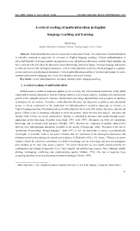 A Critical Reading of Multiculturalism in English Language Teaching and Learning
