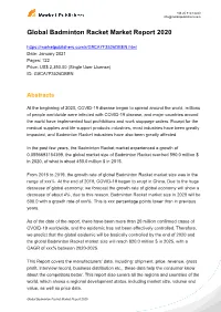 Global Badminton Racket Market Report 2020
