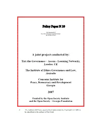 Policy Paper N 10 a Joint Project Conducted By: 2007