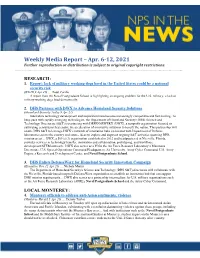 Weekly Media Report – Apr. 6-12, 2021 Further Reproduction Or Distribution Is Subject to Original Copyright Restrictions