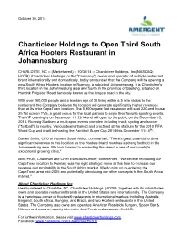 Chanticleer Holdings to Open Third South Africa Hooters Restaurant in Johannesburg