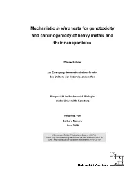 Mechanistic in Vitro Tests for Genotoxicity and Carcinogenicity of Heavy Metals and Their Nanoparticles