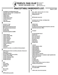 Unacceptable Ingredients List