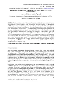 A Classification Model for Water Quality Analysis