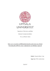 Department of Informatics and Media Media & Communication Studies Two-Year Master's Thesis Early Career Researchers and Ph