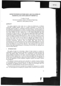 Effectiveness of Portable Air Cleaners in Particulate Contaminant Removal