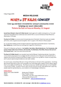 MEDIA RELEASE Line up and Date Revealed for Annual Community Event Helping Our Most Vulnerable Tickets on Sale at 9Am on Monday