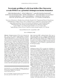 Secretomic Profiling of Cells from Hollow Fiber Bioreactor Reveals PSMA3 As a Potential Cholangiocarcinoma Biomarker